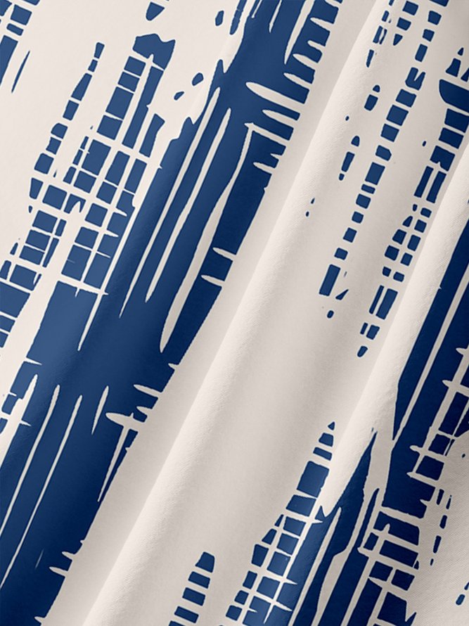 Mens Art Geometric Stripe Print Casual Breathable Short Sleeve Shirt