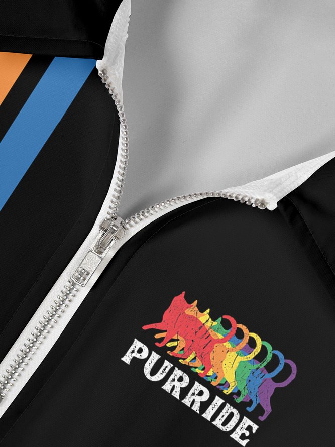 Casual Festive Striped Rainbow Gradient Lapel Short Sleeve Polo Print Top