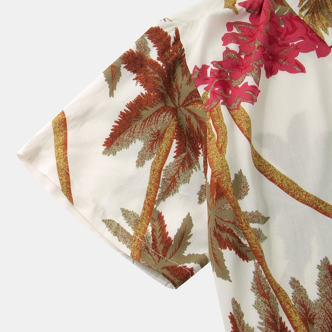 Cotton Linen Style Botanical Floral Coconut Tree Print Lapel Cozy Linen Shirt