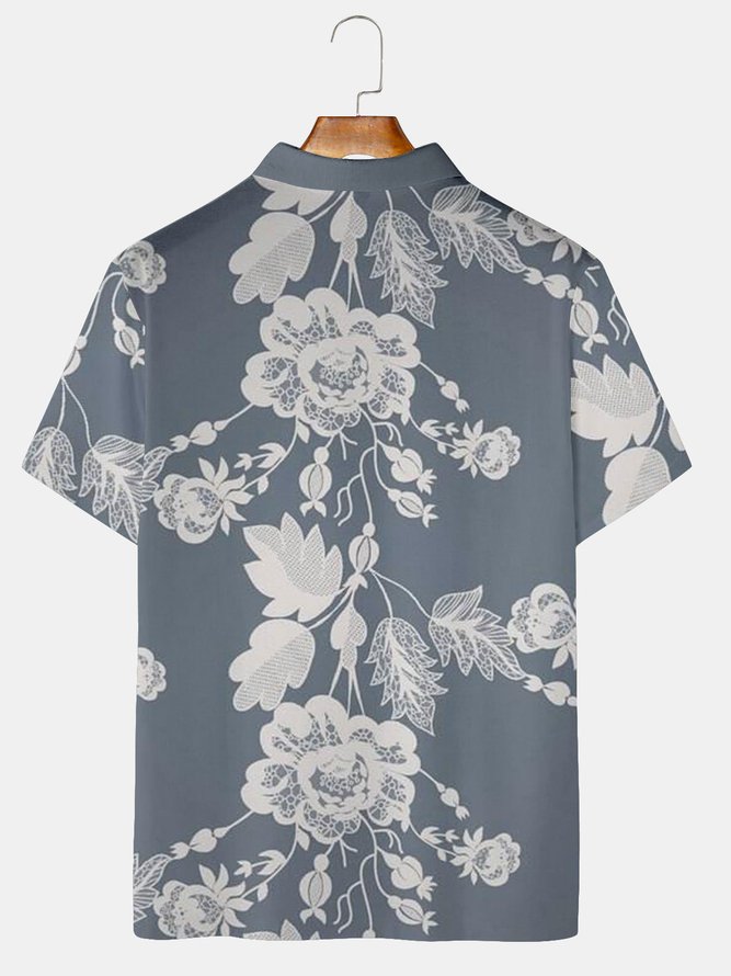 Casual Style Culture Series Japanese Culture Floral Element Pattern Lapel Short-Sleeved Polo Print Top