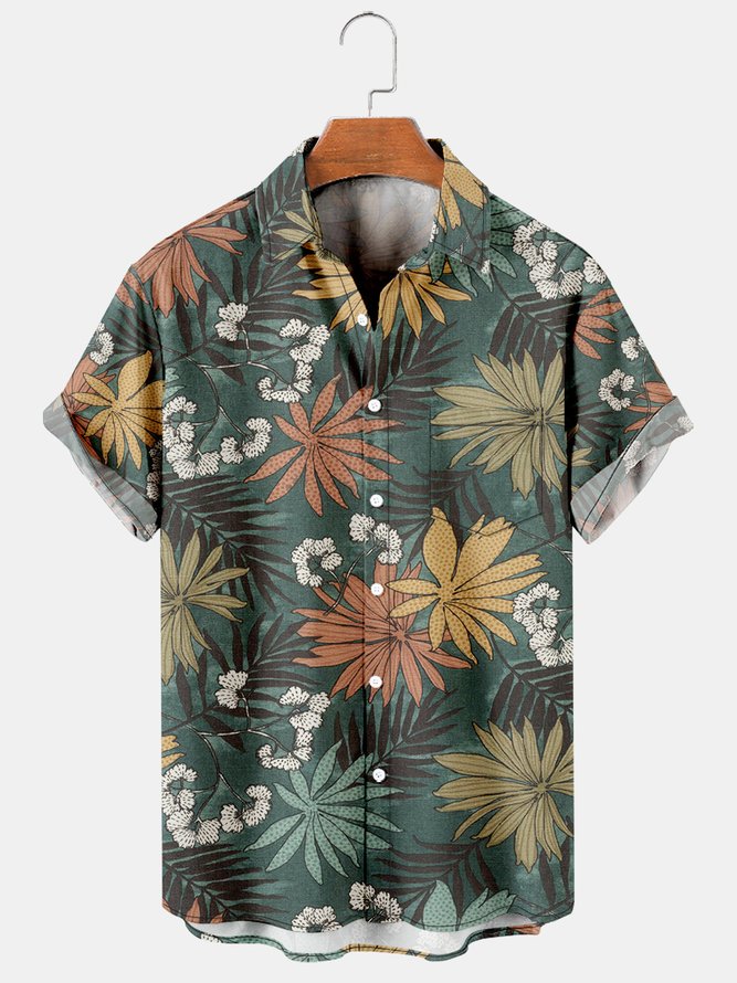 Men's Vintage Botanical Print Casual Breathable Hawaiian Short Sleeve Shirt