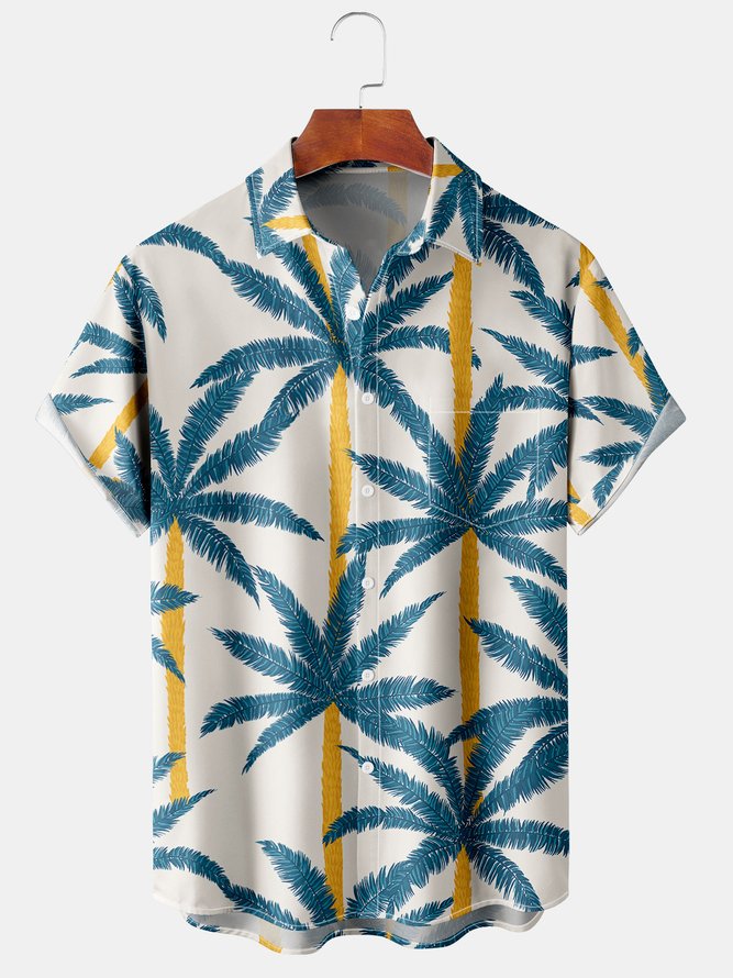 Coconut Tree Graphic Men's Casual Chest Pocket Short Sleeve Shirt ...