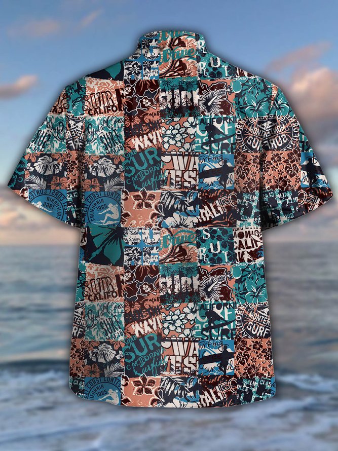 Men's Botanical Print Casual Breathable Hawaiian Short Sleeve Shirt