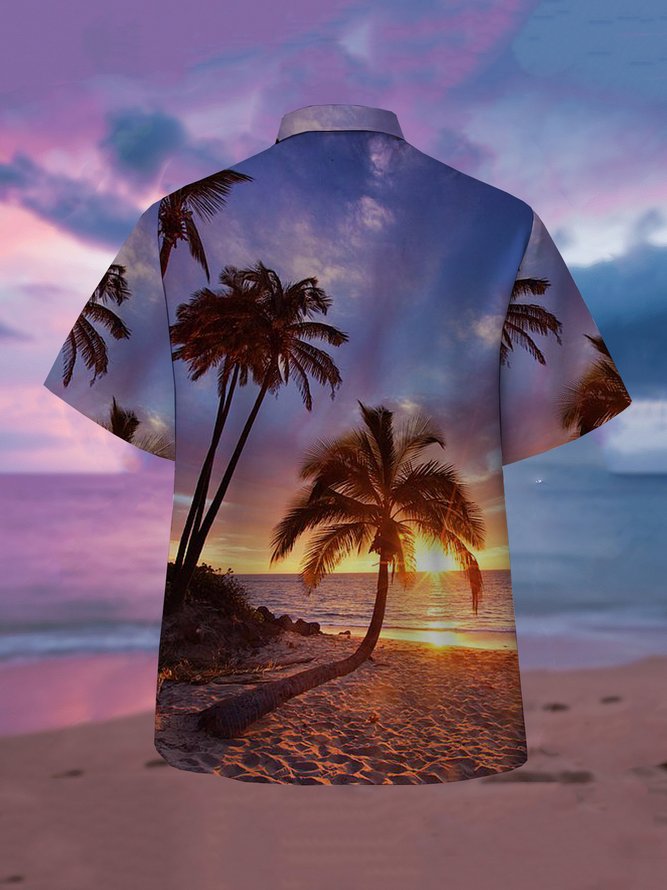 Mens Funky Hawaiian Coconut Tree Print Short Sleeve Shirt Casual Shirt