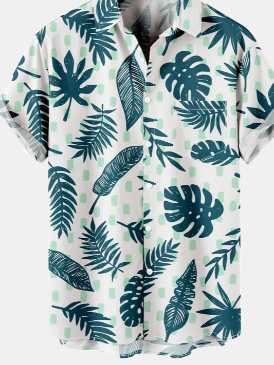 Men's Leaf Print Casual Short Sleeve Hawaiian Shirt
