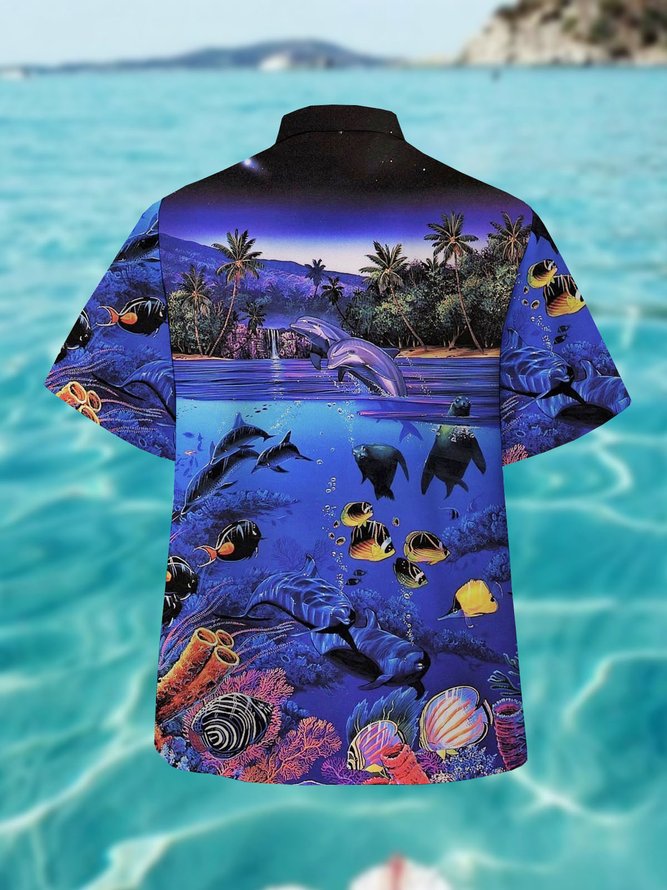 Men's Ocean Print Hawaiian Short Sleeve Shirt