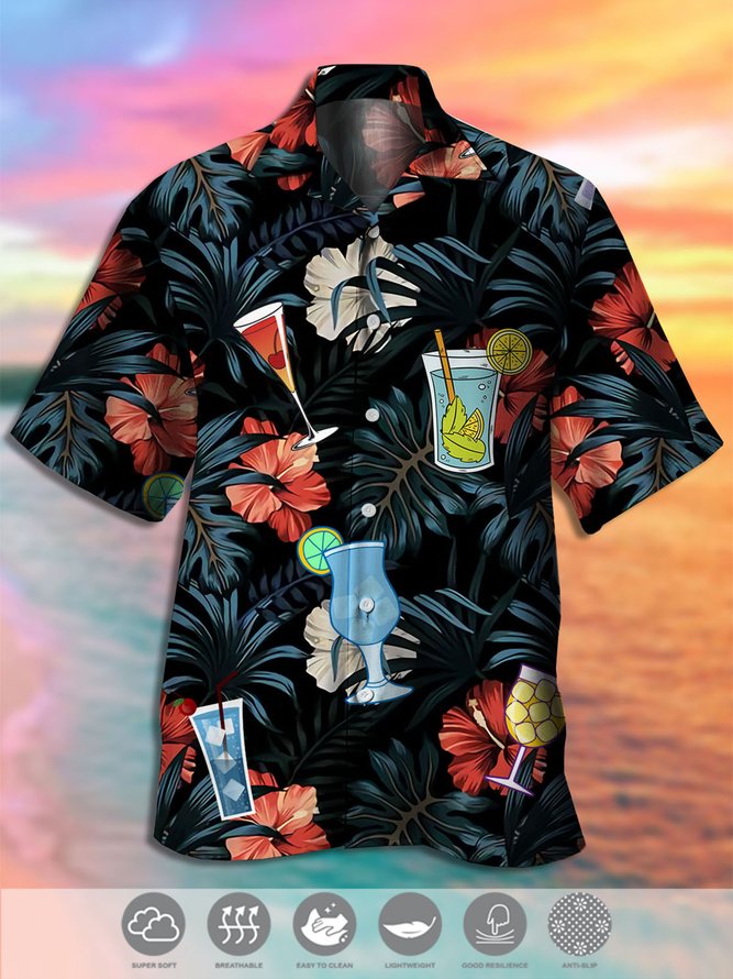 Men's Ocean Print Casual Breathable Fabric Hawaiian Short Sleeve Shirt