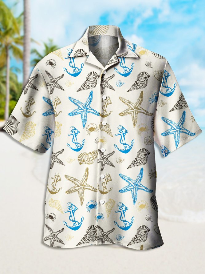 Men's Ocean Collection Print Casual Breathable Short Sleeve Hawaiian Shirt