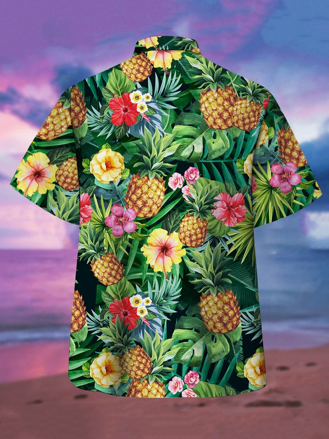 Men's Pineapple Print Casual Breathable Hawaiian Short Sleeve Shirt
