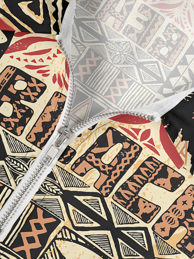 Resort Style Hawaii Series Leaves Coconut Tree Geometric Elements Lapel Short-Sleeved Polo Print Top