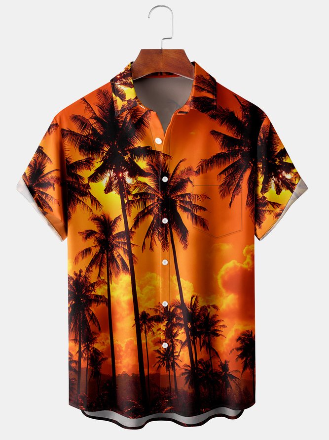 Men's Coconut Tree Print Casual Breathable Hawaiian Short Sleeve Shirt