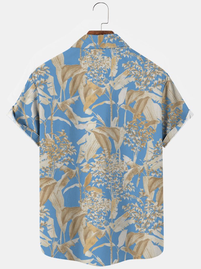 Casual Floral Lapel Cotton Blends Short Sleeve Shirt