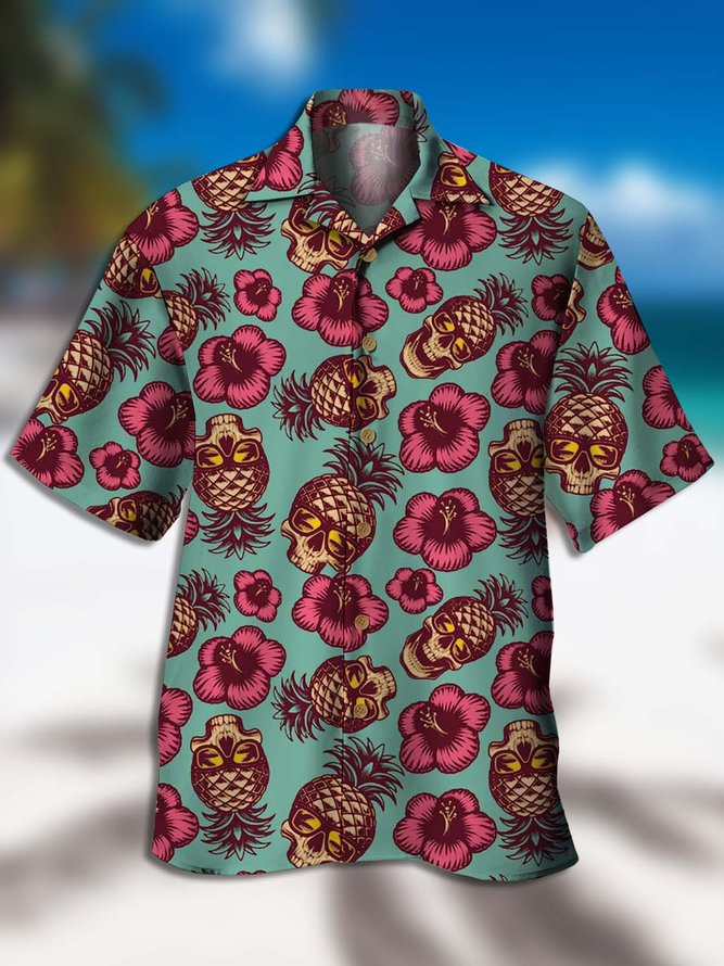 Men's Fruit Print Casual Moisture Absorbent Breathable Fabric Hawaiian Short Sleeve Shirt