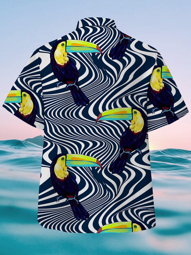 Men's New Striped Animal Print Casual Short Sleeve Hawaiian Shirt