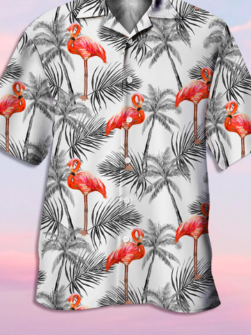 Men's Flamingo Animal Print Casual Short Sleeve Hawaiian Shirt