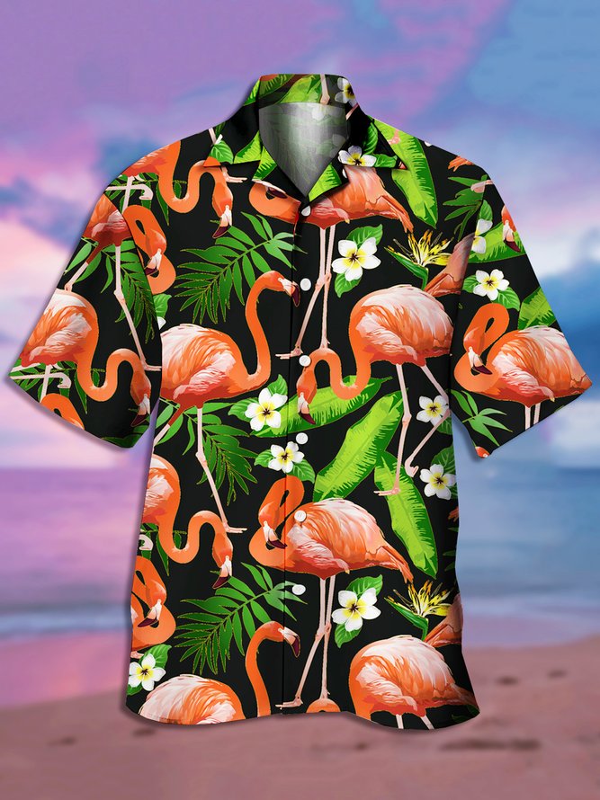 Men's Flamingo Animal Print Casual Hawaiian Shirt
