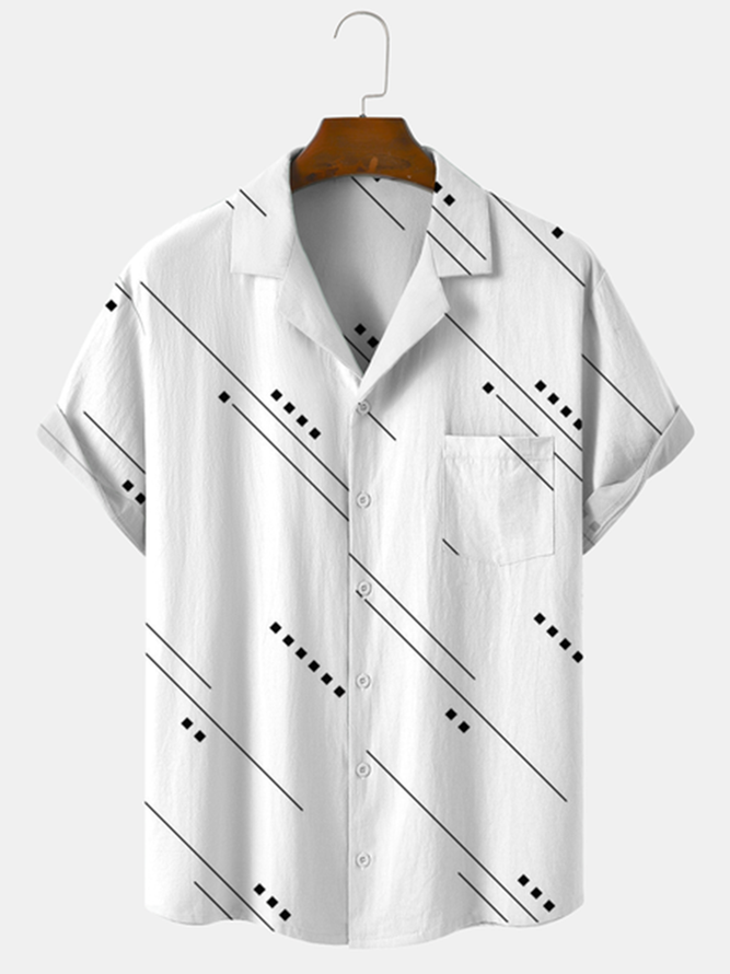 Cotton Linen Style American Casual Geometric Striped Versatile Linen Shirt