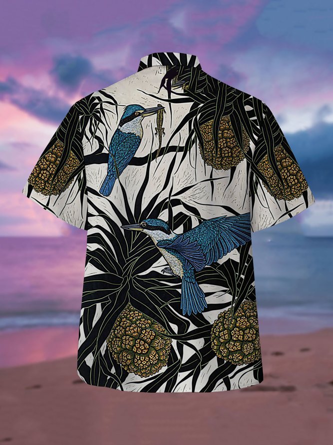 Men's Animal Print Casual Fabric Fashion Hawaiian Lapel Short Sleeve Shirt
