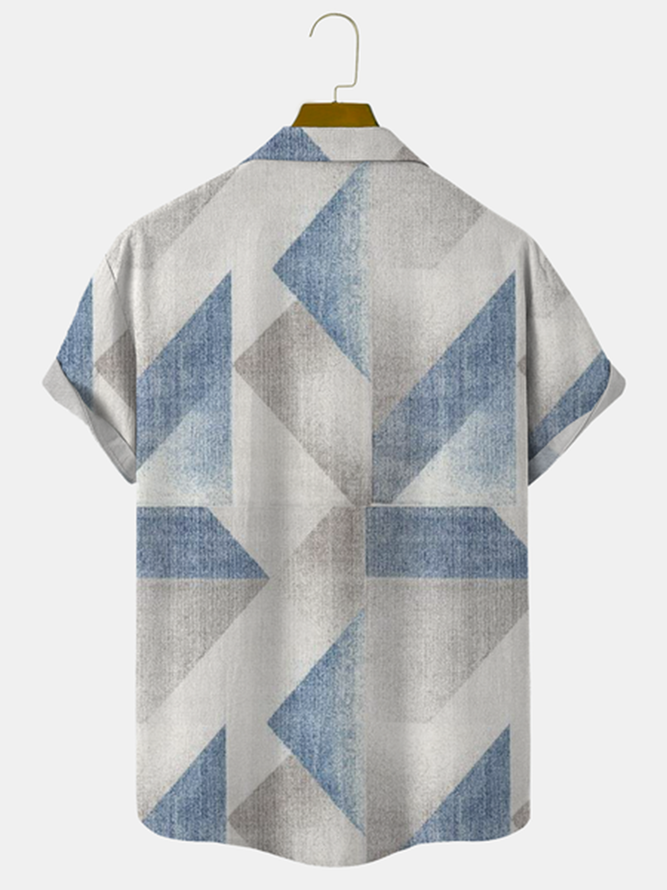 Cotton Linen Style American Casual Geometric Striped Color Block Versatile Linen Shirt