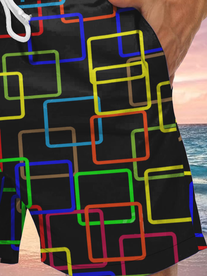 Abstract Geometric Shape Men's Casual Beach Shorts