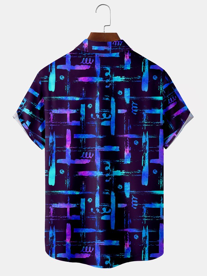 Men's Vintage Abstract Geometric Print Casual Breathable Hawaiian Short Sleeve Shirt
