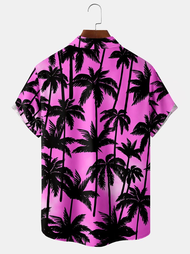 Mens Coconut Tree Print Casual Hawaiian Short Sleeve Shirt