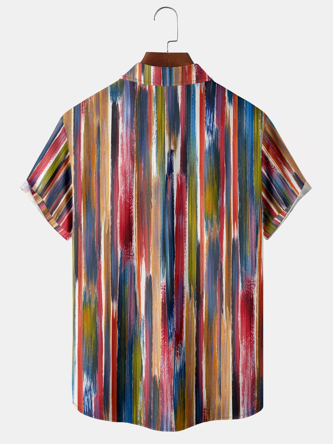 Colorful Gradient Graphic Men's Casual Short Sleeve Chest Pocket Shirt