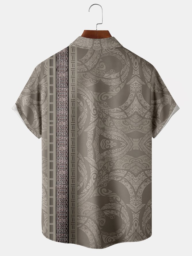 Retro Ethnic Graphic Short Sleeve Casual Chest Pocket Men's Shirt