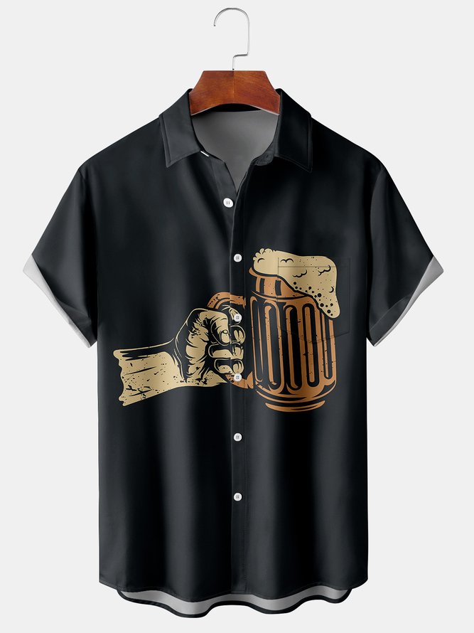 Men's Fun Oktoberfest Print Casual Breathable Hawaiian Short Sleeve Shirt