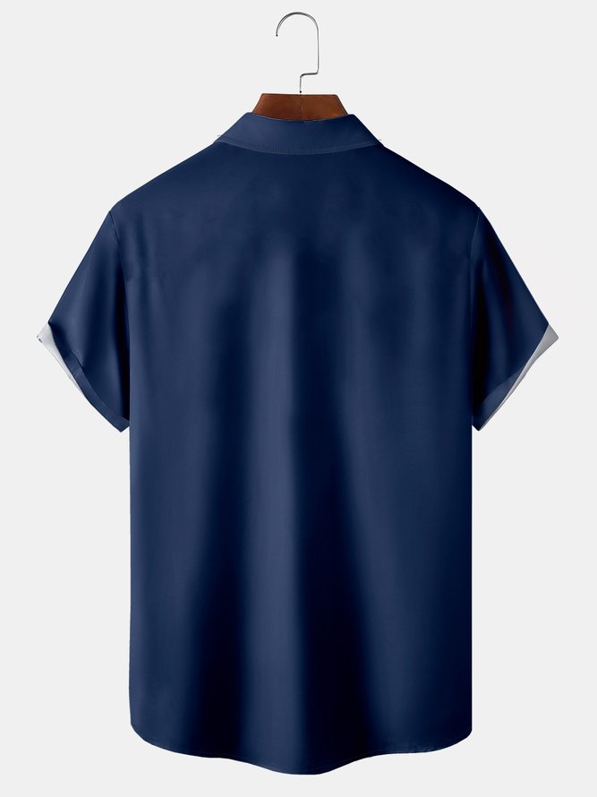 Mens American Flag Print Short Sleeve Shirt Casual Hawaiian Top