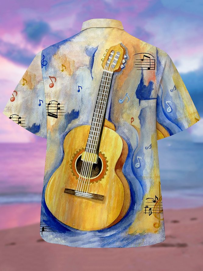 Men's Guitar Print Casual Short Sleeve Hawaiian Shirt