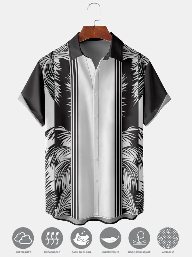 Men's Floral Print Moisture Wicking Fabric Fashion Hawaiian Lapel Short Sleeve Shirts
