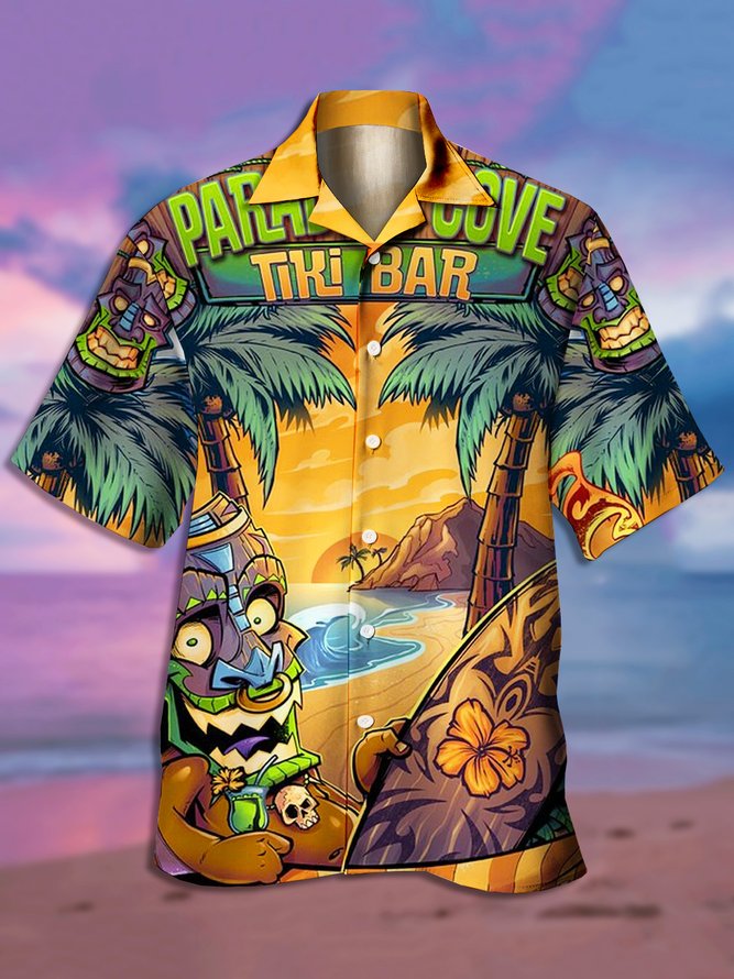 Men's TIKI Print Casual Short Sleeve Hawaiian Shirt