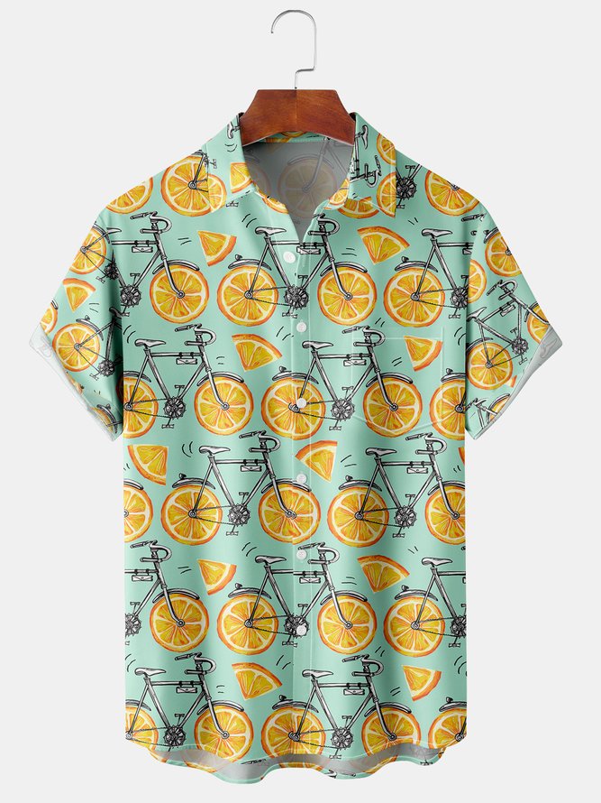 Resort Style Hawaiian Series Fruit Juzi Element Pattern Lapel Short-Sleeved Shirt Print Top