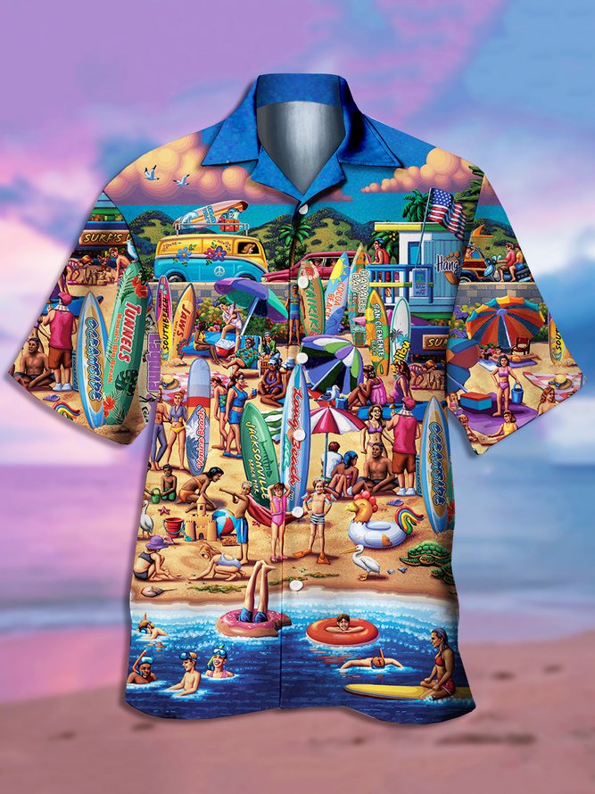 Men's Beach Sports Print Casual Short Sleeve Hawaiian Shirt