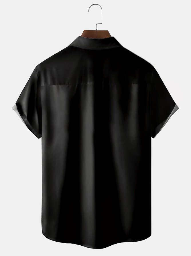 Men's Music Element Printed Moisture Absorbent Breathable Fabric Fashion Pocket Hawaiian Lapel Short Sleeve Shirt