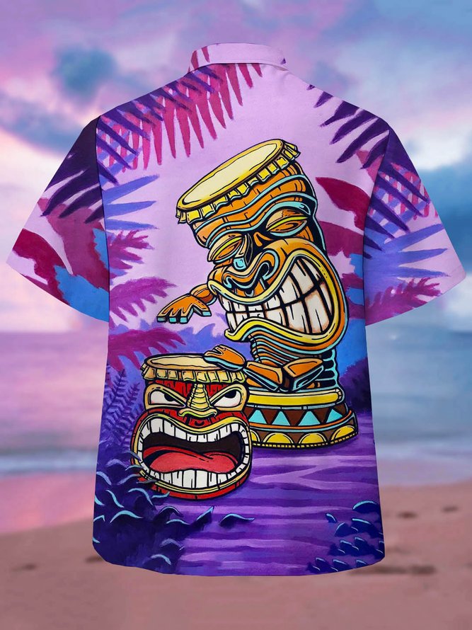 Men's TIKI Print Casual Short Sleeve Hawaiian Shirt