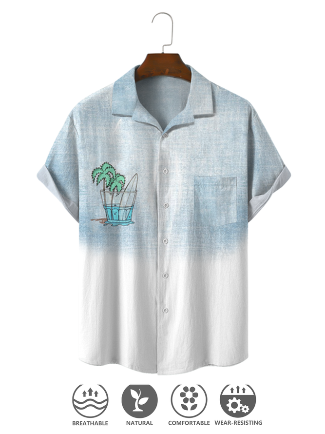 Cotton and linen plant floral print comfortable linen shirt
