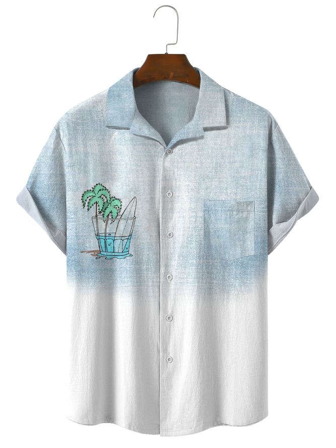 Cotton and linen plant floral print comfortable linen shirt