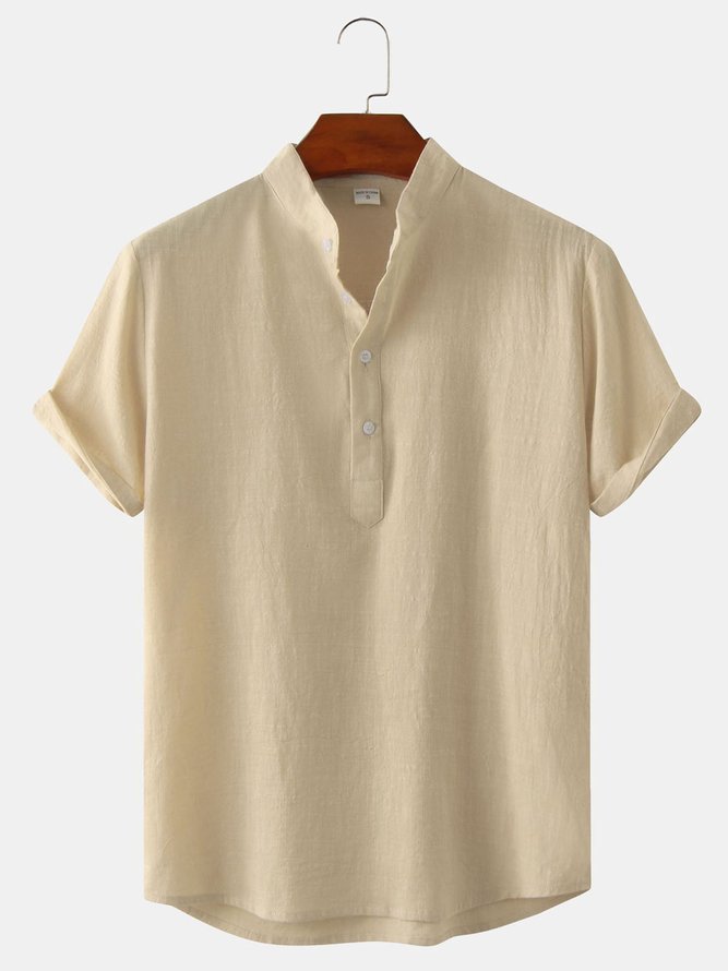 Cotton and Linen Plain Hawaiian Shirt