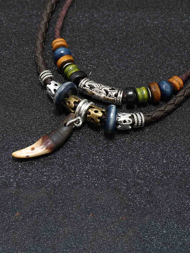 Side view of Men Vintage Plain All Season Chain Layer Sets Resin Necklaces