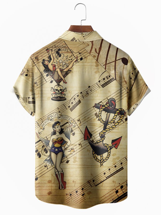 Men's Hawaiian Vintage Girl Print Casual Short Sleeve Hawaiian Shirt