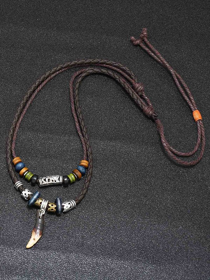 Side view of Men Vintage Plain All Season Chain Layer Sets Resin Necklaces