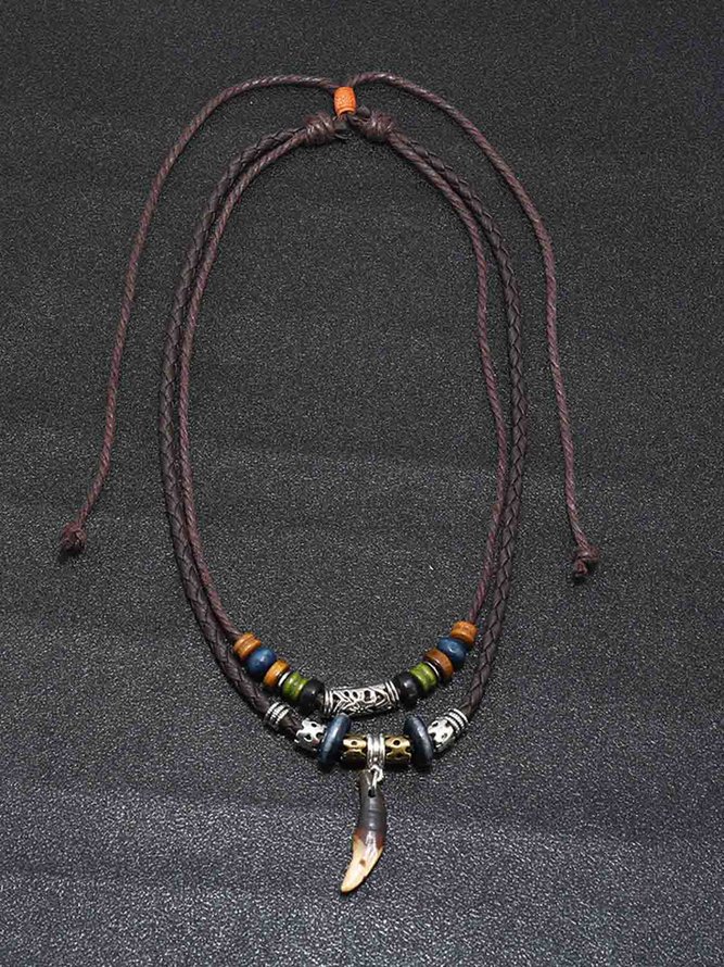 Side view of Men Vintage Plain All Season Chain Layer Sets Resin Necklaces