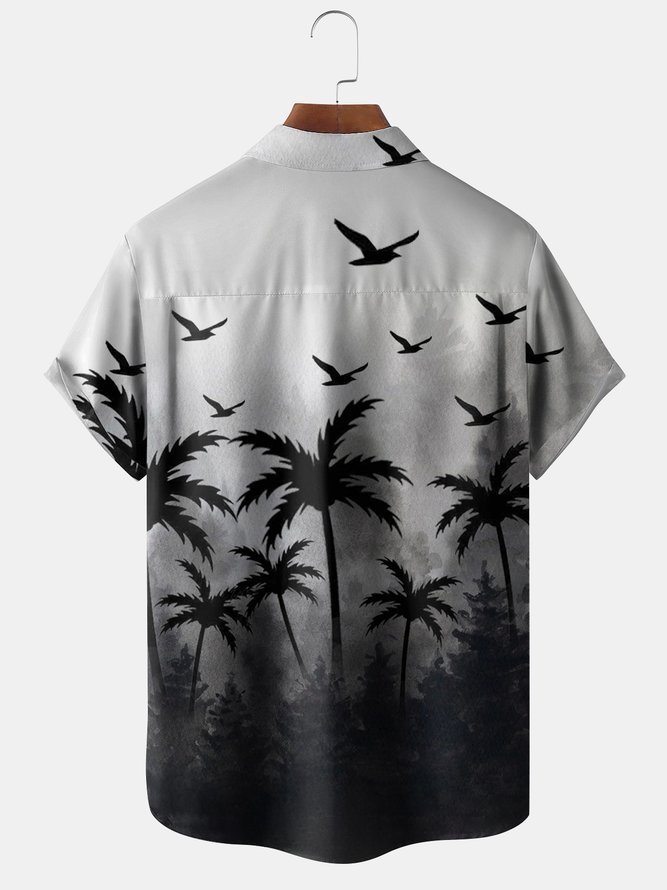Men's Gradient Coconut Tree Casual Short Sleeve Hawaiian Shirt with Chest Pocket