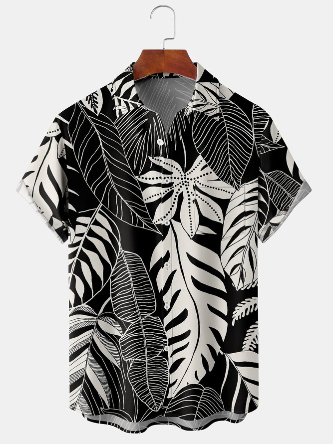 Men's Botanical Print Casual Short Sleeve Hawaiian Shirt with Chest Pocket