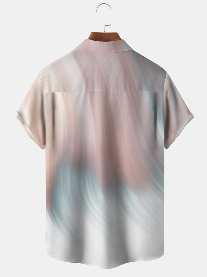 Men's Coconut Tree Element Graphic Gradient Print Short Sleeve Shirt