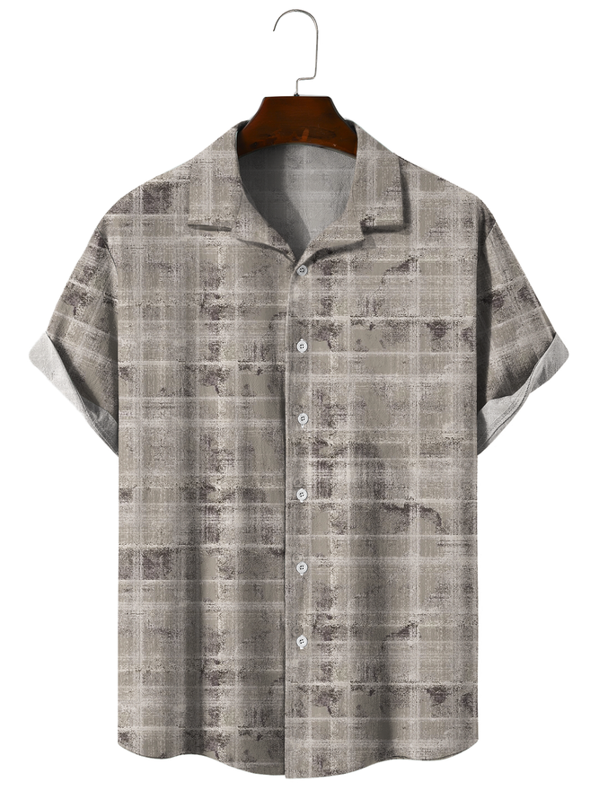 Geometric stripe cotton casual shirts with short sleeves