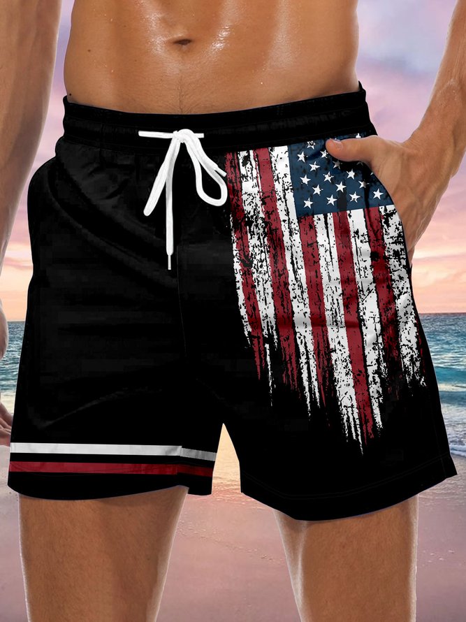 Men's American Flag Element Graphic Print Casual Vacation Beach Shorts