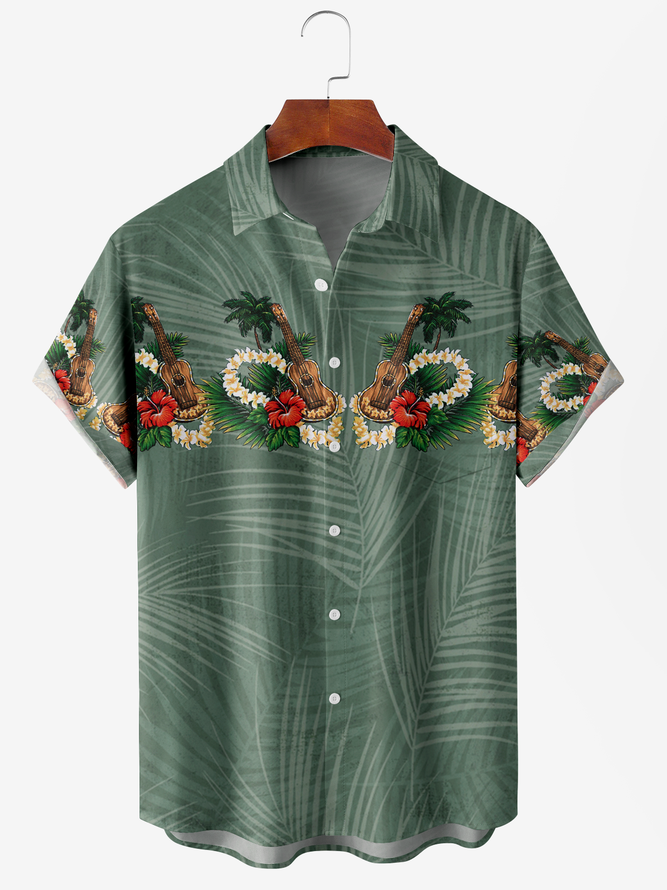 Men's Coconut Tree Floral Print Moisture-Breathable Fabric Hawaiian Lapel Short Sleeve Shirt